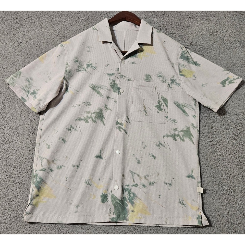Lululemon Airing Easy Short Sleeve Button Up Shirt Mens Sz Large‎ White Splatter